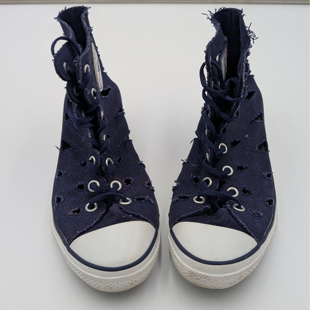 Converse Chuck Taylor Hi-Ness Women's 6.5 Navy Cutout Wedge High Top Sneakers